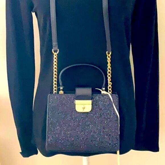 KATE SPADE NWT MINI KIRIN SUNSET LANE BLACK SPARKLING SHOULDER BAG CROSSBODY - Picture 6 of 12